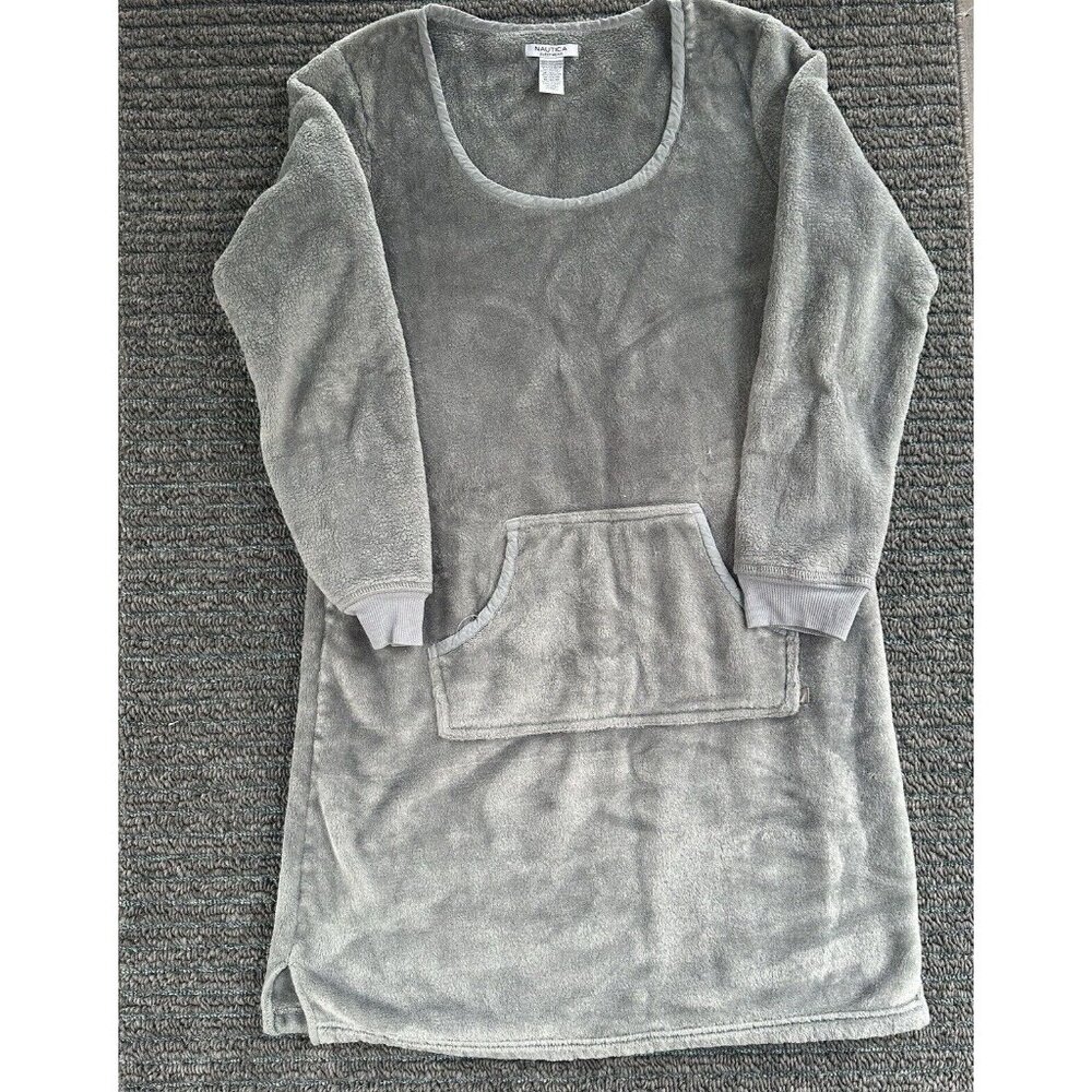 Nautica Lounge Sleepwear Dress Fleece Gray Woman's Medium Robe Kangaroo Pocket